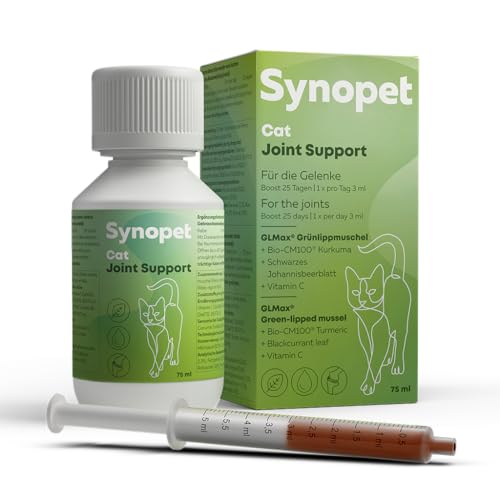 Synopet Cat Joint Grünlippmuschel Katze Support 75 ml I Mit Bio-Curcumin & Schwarzer Johannisbeere I Unterstützt die Gelenke Aller Katzen von Synopet