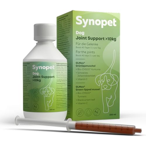 Synopet Dog Joint Support Grünlippmuschel Hund 200 ml I Flüssiges Gelenkpräparat für Hunde I Mit Bio-Curcumin & Schwarzem Johannisbeerblatt I Unterstützt Knorpel & Beweglichkeit von Synopet