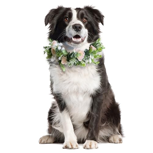 Sysmashing Hochzeits-Blumenhalsband, Blumenkrone, Hochzeitshalsband, Blumen-Hundehalsband, für Hochzeiten, Blumenring, Haustiere, Katzen und Hunde, Haustier-Foto-Requisite, Hellrosa von Sysmashing