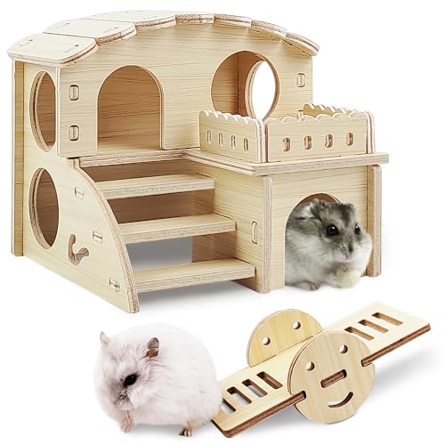 Winziges Hamster-Labyrinthaus Holz – lustiges Treppenhaus – Wippe für Kleintiere – Ratten-Maus-Verstecken Zwergrennmäuse Syrisches Haustier von Sysmashing