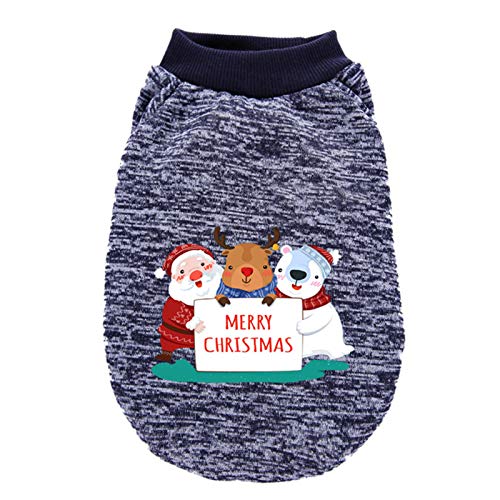 Hund Winter Pullover Katze Warme Kleidung, Haustier Herbst Winter Weihnachten Muster Santa Sweatshirt Zweibein Katze Hund Kleidung für Katzen oder Hunde in der kalten Jahreszeit - Marineblau XS von Sytaun