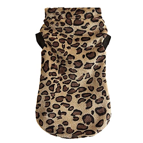 Hund Winter Pullover Katze Warme Kleidung Welpenmantel Leopard Print halten Warm Plüsch Haustier Hund Weste Kleidung Haustier Kleidung für Katzen oder Hunde in der kalten Jahreszeit - Khaki L von Sytaun