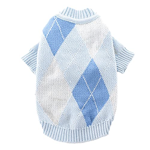 Hunde-Winterpullover Katze warme Kleidung, Haustierpullover Rhombus Plaid Muster Dress-up Zweibein Haustier Strickcardigan Outfit Hunde Katzen liefert Haustierbedarf in der kalten Jahreszeit - Blau XL von Sytaun