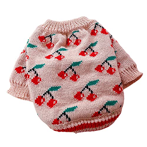 Hunde-Winterpullover für Katzen, warme Kleidung, Welpen, Strickwaren, Kirschdruck, nicht klebendes Haar, Unisex, Katze, Hund, Winterpullover für Katzen oder Hunde in der kalten Jahreszeit - Rosa XS von Sytaun