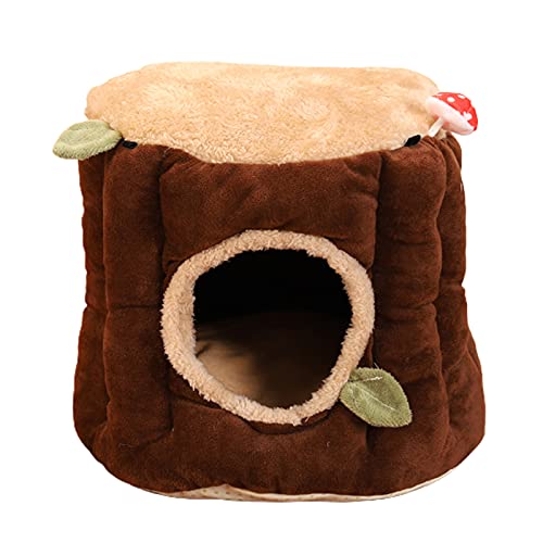 Selbstwärmendes Hundebett Katzenbett, Hamsternest, schönes Aussehen, Stumpf-Design, Flanell, bequem, Eichhörnchenbett, Hängematte für den Innenbereich, Schlafbett für Hunde und Katzen – Braun L von Sytaun