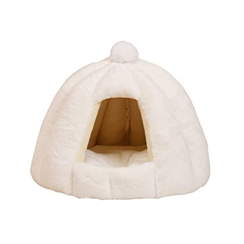 Selbstwärmendes Hundebett Katzenbett, Runde Zwinger Halbgeschlossen Katze Schlaf Wintermatte Kleine Mittlere Hunde Haustier Nest Indoor Schlafbett für Hunde und Katzen - Weiß S von Sytaun