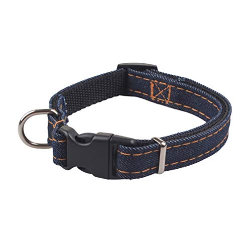 Sytaun Hundehalsband, verstellbar, weich, mit Schnalle, D-Ring, Denim, Größe M, Schwarz von Sytaun