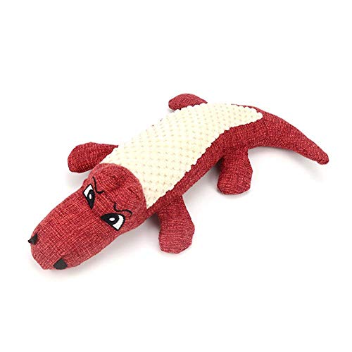 Sytaun Kauspielzeug für Hunde, niedliches Krokodil-geformtes Backenzahn-Spielzeug mit Quietschelement, Rot von Sytaun