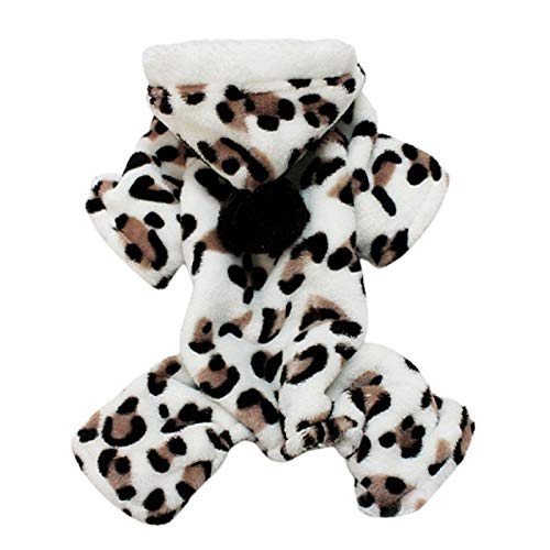 Sytaun Haustier Katze Winter Leopard Herz gedruckt Vierbeiner Plüsch Hoodie Teddy Hund Weiße Leopard-Blume 2XL von Sytaun