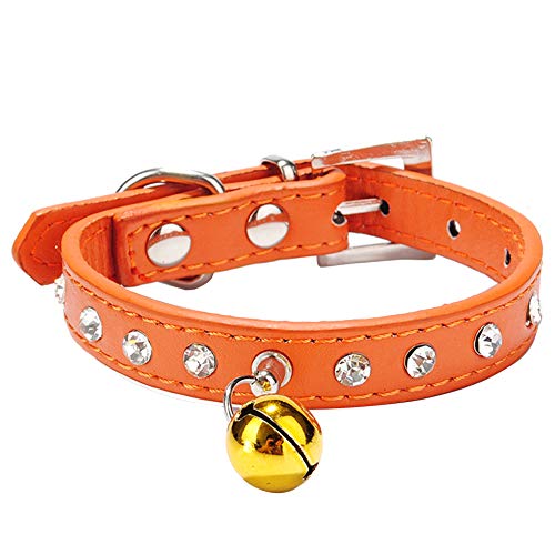 Sytaun Verstellbarer Haustier Hund Kristall Strass Glocken Kragen Weicher Kunstleder Hals Orange XS von Sytaun