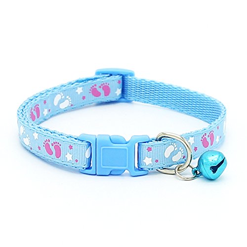 Sytaun Verstellbares Haustierhalsband, Paws Pattern Pet Welpenhalsbänder Mit Glocke Für Kleine Hunde Halskette Blau von Sytaun