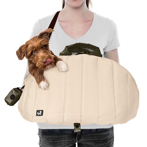 Sytopia Hundetasche Tragetasche für kleine und mittelgroße Hunde, wasserdicht und waschbar, Reise-Haustier-Geldbörse bis zu 11,3 kg, Autositz & Bett, verstellbare Leinen, Cremebeige von Sytopia