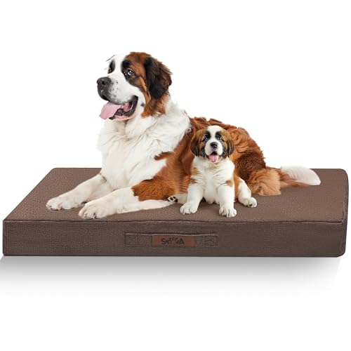 Sytopia 127 cm kaufestes Hundebett, XXL, Outdoor, wasserdichtes Haustierbett für extra große Hunde, waschbar, orthopädisch, Hundebox-Pad, unterstützt bis zu 59 kg, Karamell von Sytopia