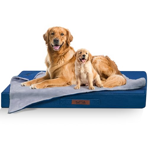 Sytopia Hundebett Groß, L107xB75xH10 cm, Extra Gepolstert & Breit - Orthopädisches Hundebett Robust & Unzerstörbar, Waschbar, Flauschiges Hundekissen in Blau für Große Hunde MM-SYT von Sytopia