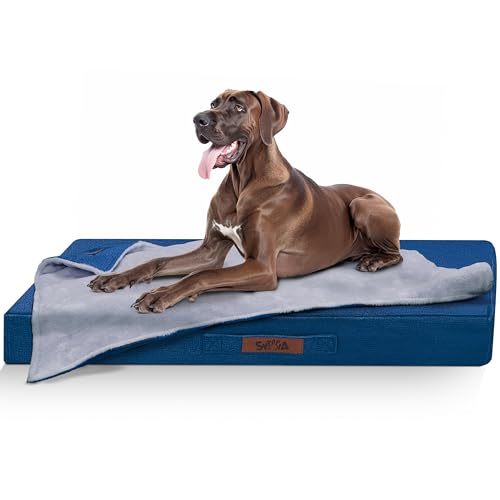 Sytopia Hundebett Groß, L127xB86xH10cm, Extra Gepolstert & Breit - Orthopädisches Hundebett Robust & Unzerstörbar, Waschbar, Flauschiges Hundekissen in Blau für Große Hunde MM-SYT von Sytopia