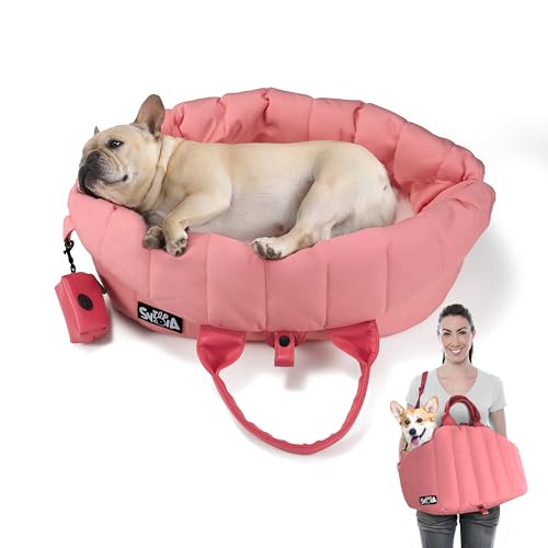 Sytopia Hundetasche Tragetasche für kleine und mittelgroße Hunde, wasserdicht und waschbar, Reise-Haustier-Geldbörse bis zu 11,3 kg, Autositz & Bett, verstellbare Leinen, Rosa von Sytopia