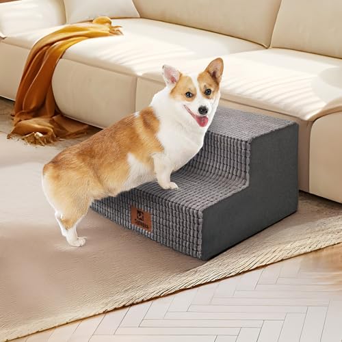 Sytopia Hundetreppe für Kleine Hunde 2 Stufen, Hundetreppe für Bett Sofa 40cm Hoch, Haustiertreppe waschbar, Schaumstoff Treppe, für verletzte ältere Hunde (34cm Höhe, Grau) von Sytopia