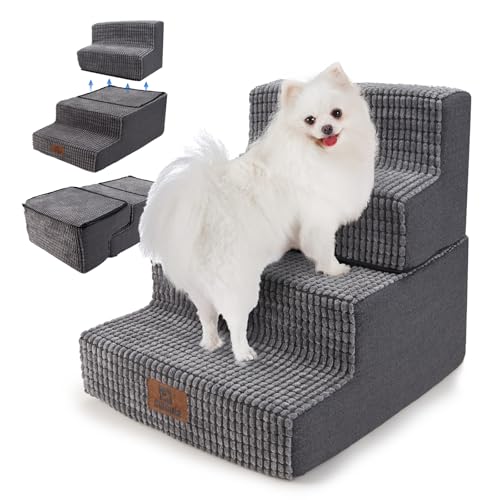 Sytopia Hundetreppe für Kleine Hunde 4 Stufen, 45cm Höhe Hochelastischer Schwamm, Haustiertreppe mit Waschbar Bezug für Sofa Bett, rutschfeste Hundeleiter, Keine Installation erforderlich, Grau von Sytopia