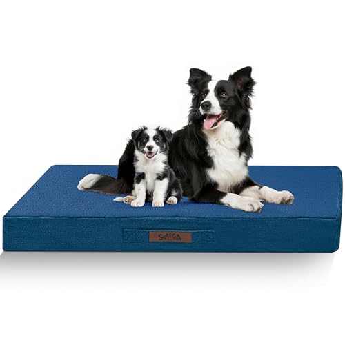 Sytopia Kaufestes Hundebett, 91,4 cm, Größe L, wasserdicht, für große Hunde, waschbar, orthopädisch, Hundebox-Pad, Marineblau von Sytopia