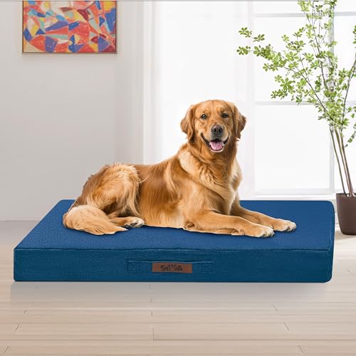 Sytopia Kaufestes Hundebett, Größe XL, für extra große Hunde, waschbar und orthopädisch, reißfest, marineblau, 106,7 cm von Sytopia