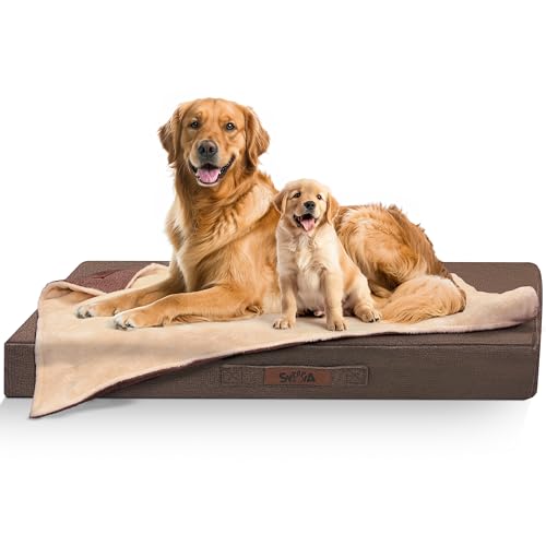 Sytopia Orthopädische Hundebetten für große Hunde mit Decke – große, wasserdichte Hundebetten mit abnehmbarem, waschbarem Bezug für große Hunde, Eierkisten-Schaumstoff-Haustierbettmatte, geeignet für von Sytopia