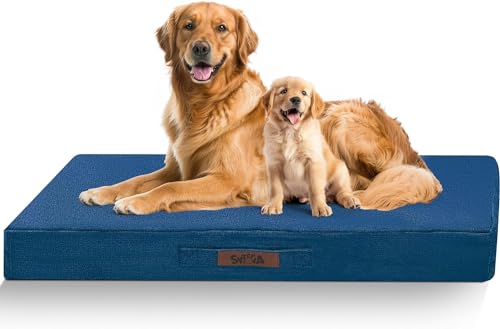 Sytopia Hundebett Groß, L107xB75xH10 cm, Extra Gepolstert & Breit - Orthopädisches Hundebett Robust & Unzerstörbar, Waschbar, Flauschiges Hundekissen in Blau von Sytopia