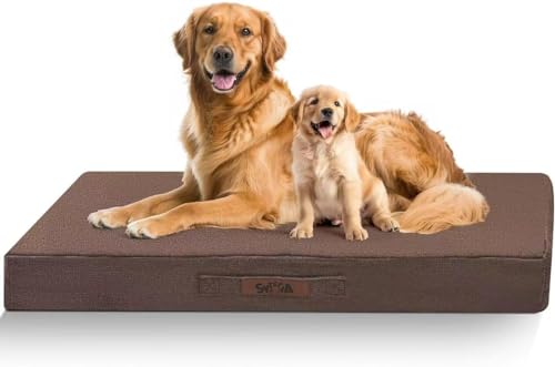 Sytopia Hundebett Groß, L107xB75xH10 cm, Extra Gepolstert & Breit - Orthopädisches Hundebett Robust & Unzerstörbar, Waschbar, Flauschiges Hundekissen in Braun für Große Hunde von Sytopia