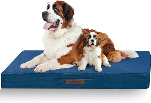 Sytopia Hundebett Groß, L127xB86xH10cm, Extra Gepolstert & Breit - Orthopädisches Hundebett Robust & Unzerstörbar, Waschbar, Flauschiges Hundekissen in Blau von Sytopia