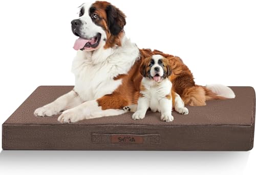 Sytopia Hundebett Groß, L127xB86xH10cm, Extra Gepolstert & Breit - Orthopädisches Hundebett Robust & Unzerstörbar, Waschbar, Flauschiges Hundekissen in Braun von Sytopia