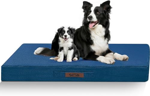 Sytopia Hundebett Groß, L92xB69xH7,6 cm, Extra Gepolstert & Breit - Orthopädisches Hundebett Robust & Unzerstörbar, Waschbar, Flauschiges Hundekissen in Blau für Große Hunde von Sytopia