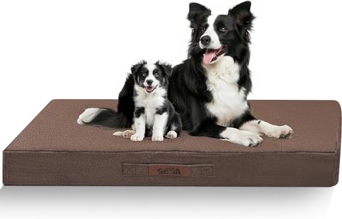 Sytopia Hundebett Groß, L92 x B69 x H7,6 cm, Extra Gepolstert & Breit - Orthopädisches Hundebett Robust & Unzerstörbar, Waschbar, Flauschiges Hundekissen in Braun von Sytopia