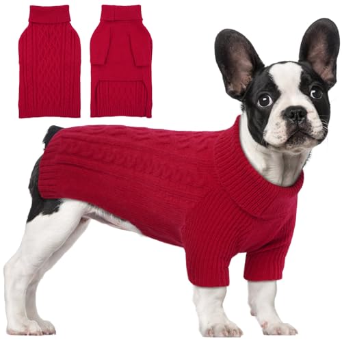 Hundepullover für große Hunde, Mädchen, Jungen, Weihnachtspullover, klassischer Rollkragenpullover, Strickwaren, Hunde-Outfit, warme Winterkleidung für Chihuahua, Bulldogge, Dackel, Mops von T'CHAQUE