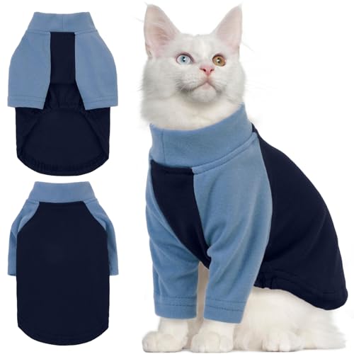 T'CHAQUE Sphynx Katzenpullover, Katzenpullover nur für Katzen, haarloses Katzen-Shirt, weiche Kätzchen-Kleidung, niedlicher Katzen-Pyjama, Haustierkleidung mit Ärmeln, Pullover, Katzen-Shirt, blau, von T'CHAQUE