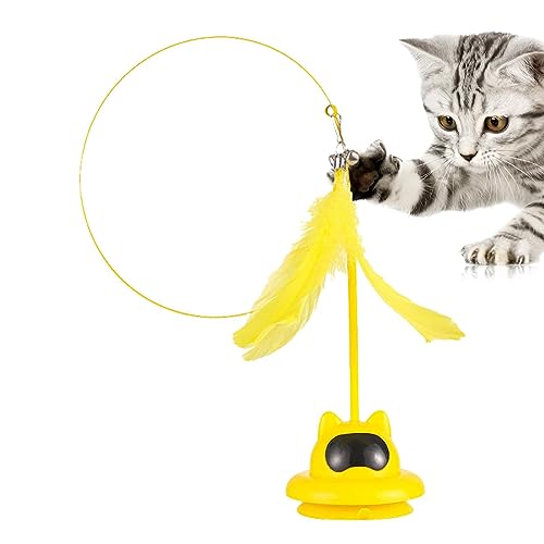 TABSIRAH Interaktives Katzen-Federspielzeug, interaktives Katzenspielzeug mit Glocke – Saugfuß, Indoor-Tanzspielzeug für Kätzchen von TABSIRAH