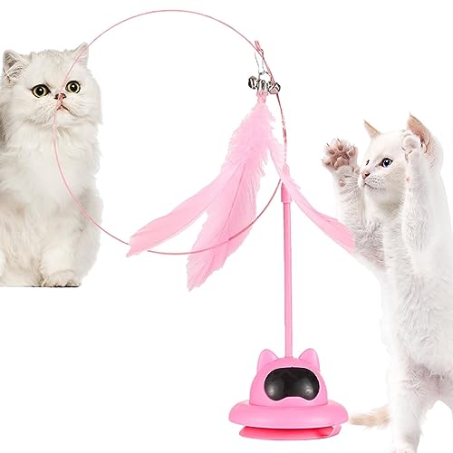 TABSIRAH Katzenspielzeug mit Saugnapf, interaktiv, freihändiges Federball-Saugnapf-Spielzeug mit Glocke, hält Saugfuß, Indoor-Tanzspielzeug für Kätzchen von TABSIRAH