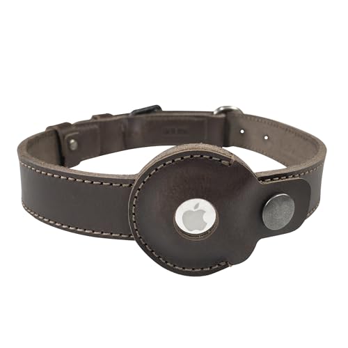 TACO DOG, Hundehalsband mit Fach für AirTag, Haustierhalsband mit GPS-Halter, Vollnarbenleder, handgefertigt, Bourbon Braun von TACO DOG