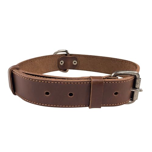 TACO DOG, Klassisches Hundehalsband, 3,2 cm breit, verstellbares Halsband für Welpen, Outdoor-Zubehör für Haustiere, Vollnarbenleder, handgefertigt, Bourbon Braun von TACO DOG