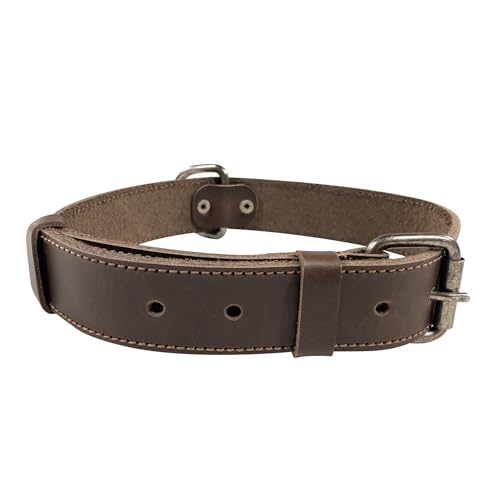 TACO DOG, Klassisches Hundehalsband, 3,2 cm breit, verstellbares Halsband für Welpen, Outdoor-Zubehör für Haustiere, Vollnarbenleder, handgefertigt, Bourbon Braun von TACO DOG