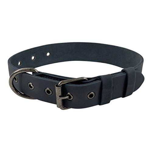 Taco Dog, Dickes Leder-Hundehalsband, handgefertigt aus Vollnarbenleder, bequemes Haustierhalsband für mittelgroße Hunde (30,5 bis 53,3 cm), Geschenk für Hundeliebhaber, Anthrazit-Schwarz von TACO DOG