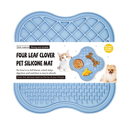 Licky Matten für Hunde mit Saugnapf, langsames Füttern Hundefutter Saugnapf, Haustier Slow Feeder Matte, vierblättriges Kleeblatt Neue Form Licky Matten für Katzen Hunde, 1 Stück (Blau) von TADAE