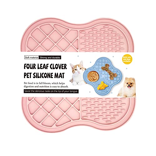 Licky Matten für Hunde mit Saugnapf, langsames Füttern Hundefutter Saugnapf, Haustier Slow Feeder Matte, Vierblättriges Kleeblatt neue Form Licky Matten für Katzen Hunde, 1 Stück (Rosa) von TADAE