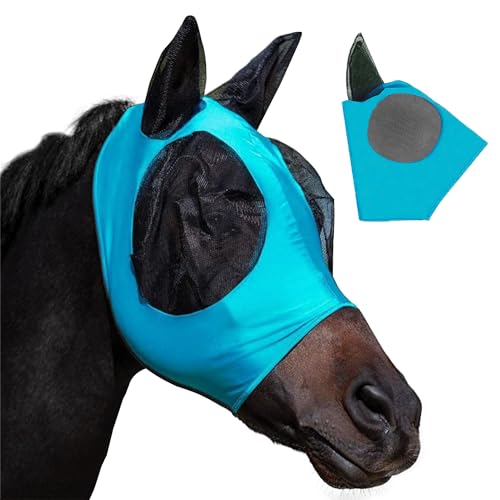 1 Stück Pferde-Fliegenmasken, elastische Pferde-Fliegenmasken, Anti-Fliegen-Masken mit Ohrenschutz, Anti-UV-Pferde-Gesichtsmasken, bequem und atmungsaktiv, wiederverwendbar (blau) von TAFACE