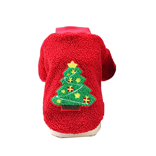 Hund Katze Hoodie Weihnachten Haustier Warm Herbst Winter Mantel Baumwolle Hundekleidung Mit Knopf Outdoor Pullover Hund Jumpsuit für Kleine Hunde Welpen Schnauzer Teddy Pudel Chihuahua (L, Rot) von TAHUAON