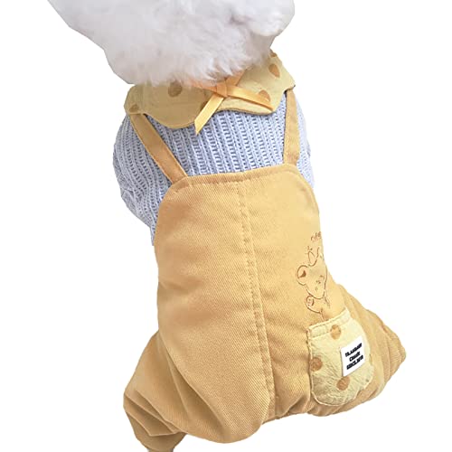 Jumpsuit für kleine Hunde und Katzen, niedlich, warmer Wintermantel für kleine und mittelgroße Haustiere, Haustier-Jumpsuits für kleine Hunde und Katzen (Größe L, Gelb) von TAHUAON