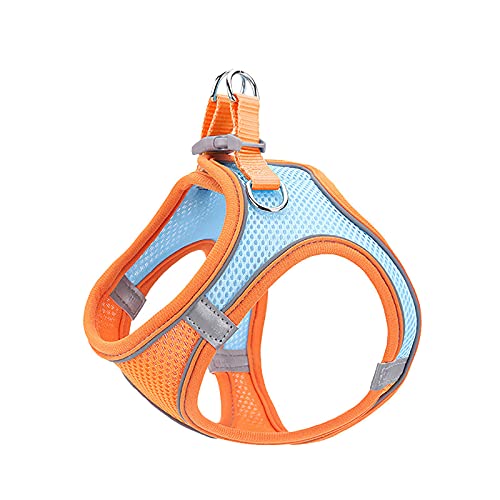 Mini-Hundegeschirr, leicht, atmungsaktiv, einfach anzuziehen für kleine Hunde und Katzen (XS, Orange + Blau) von TAHUAON