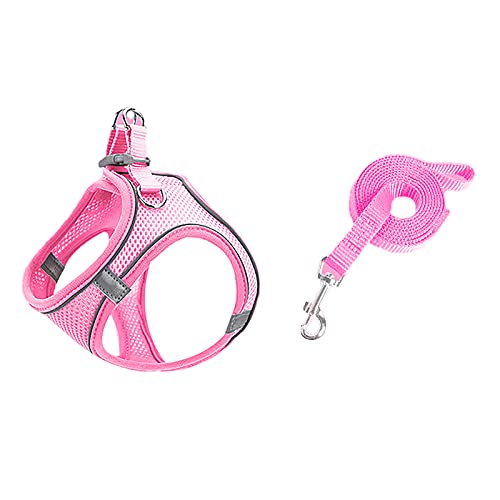 Mini-Hundegeschirr, leichte Weste, atmungsaktives Netzgewebe, Haustierweste, einfach anzuziehen für kleine Hunde und Katzen (L, rosa Set) von TAHUAON