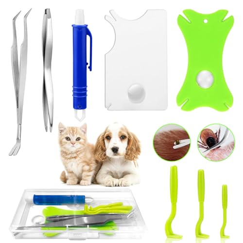 TAIHOBO 8er Set Zeckenzange Mensch & Haustier, Profi Zeckenzange für Hunde Katze mit Vergrößerungsfunktion Zeckenkarte, Verschiedene Haken für Alle Tick Größen, Effektiver Zeckenzangen Set Mit Etui von TAIHOBO