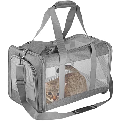 TAIKURA Transporttasche für Mittlere Katze Hunde, Faltbare Hundebox Katzenbox Hundetransportbox Atmungsaktiv & Waschbar, Katzentransportbox mit Schultergurt für Tierarztbesuche Reisen usw(44*31*31cm) von TAIKURA