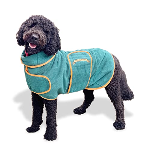 TAIL BLAZERS™ UK Hunde-Trockenmantel, super saugfähig, doppellagig, Mikrofaser, Hundebademantel für Hundebäder und Spaziergänge, maschinenwaschbar, Größe L, Grün von TAIL BLAZERS