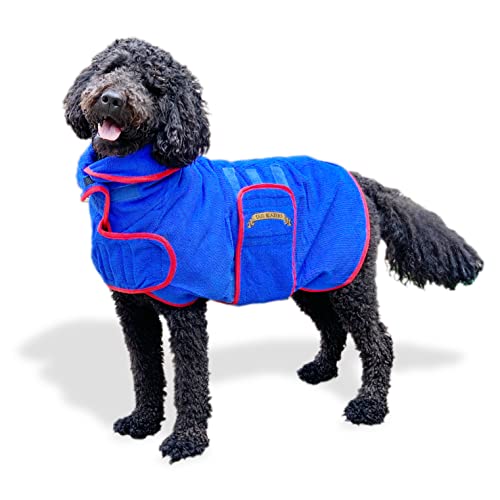 TAIL BLAZERS™ Hochwertiger Hunde-Trocknungsmantel hält den Hund nach dem Gehen, Regen oder einer Dusche warm. Hunde-Badetuch, Trockenzubehör. Weiches doppellagiges Mikrofaser-Handtuch für Haustiere. Maschinenwaschbar. (XXL/blau) von TAIL BLAZERS
